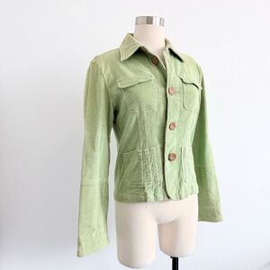 Y2K Tulle Green Corduroy Peacoat Jacket Blazer Coat Button Small